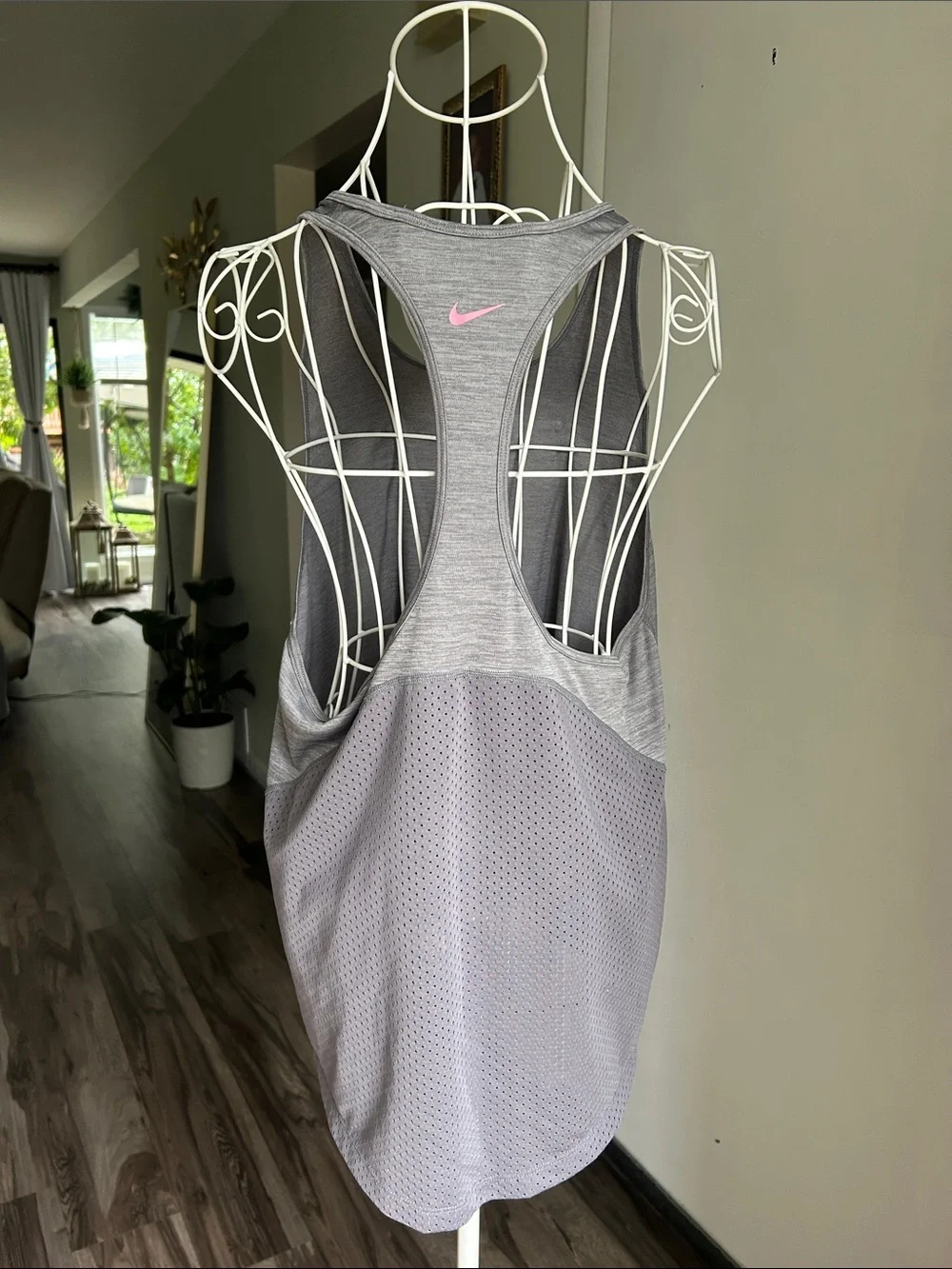 Nike Gray Racerback Tank with Pink Logo and Mint Stripes